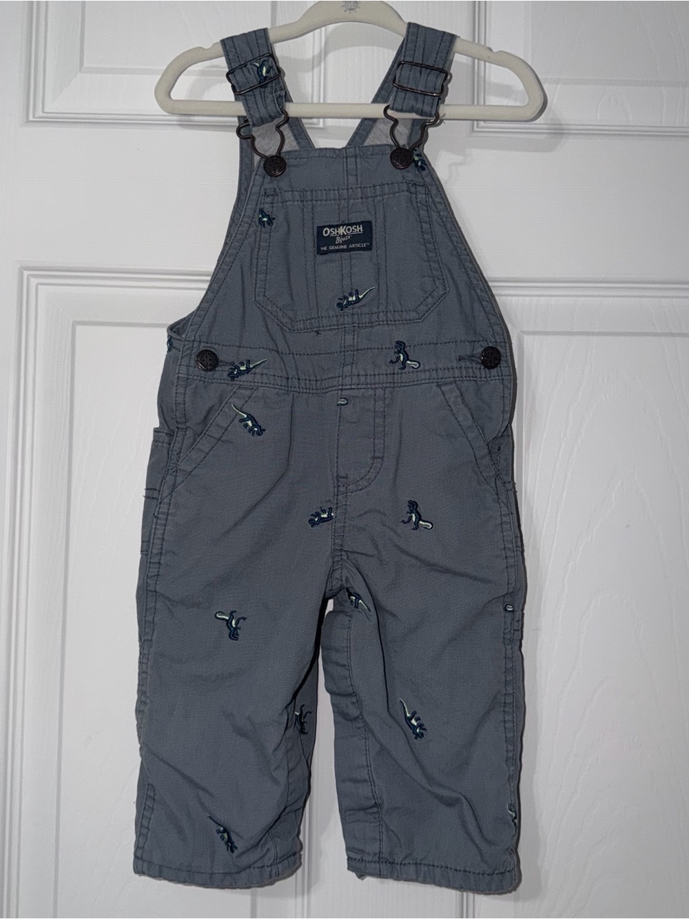 Oshkosh B’gosh Baby Dinosaur Grey Denim Overalls Size 9M
